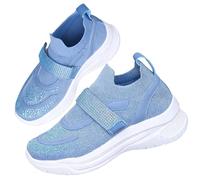 Rhinestone Knit Belt Sneakers for Women, Sparkly Glitter Platform Wedge Trainers Fashion Breathable Walking Tennis Shoes (Blue,5)