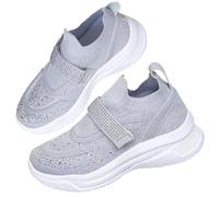 Rhinestone Knit Belt Sneakers for Women, Sparkly Glitter Platform Wedge Trainers Fashion Breathable Walking Tennis Shoes (Light Grey,7.5)