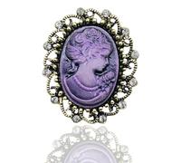 Rhinestone Lady Portrait Statement Brooch for Women Vintage Cubic Zirconia Beauty Cameo Lapel Pin Beautiful Crystal Figure Round Brooch Jewelry Gifts, L, Metal, no gemstone