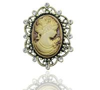 Rhinestone Lady Portrait Statement Brooch for Women Vintage Cubic Zirconia Beauty Cameo Lapel Pin Beautiful Crystal Figure Round Brooch Jewelry Gifts, L, Metal, no gemstone