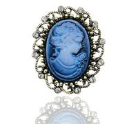 Rhinestone Lady Portrait Statement Brooch for Women Vintage Cubic Zirconia Beauty Cameo Lapel Pin Beautiful Crystal Figure Round Brooch Jewelry Gifts, L, Metal, no gemstone