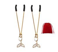 Rhinestone Leaf Pendant Nipple Clips Adjustable Non Piercing Long Breast Nipple Clamps Reusable Nipple Accessories Jewelry (Gold A)