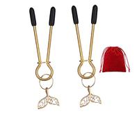 Rhinestone Leaf Pendant Nipple Clips Adjustable Non Piercing Long Breast Nipple Clamps Reusable Nipple Accessories Jewelry (Gold B)