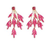 Rhinestone Leaf Statement Earrings Pink/Green/Rose Crystal Flower Earrings Trendy Bell Orchid Dangle Drop Earrings Rhinestone Wedding Prom Anniversary Jewelry for Women, Crystal