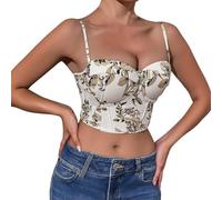 Rhinestone Lingerie Vintage Corset Bustier Top Strappy Bustier Lace-up Bustier Corset Top for Women Push-Up Underwear Lingerie Leopard, beige, L