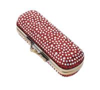 Rhinestone Lipstick Case with Mirror, Portable Red Metal Box | Bling Finish, Compact for Daily Use and Travel, Resists Bumps, for Ladies and Beauty Lovers