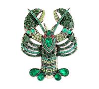 Rhinestone Lobster Antique Gold Tone Plated Brooch for Women & Men, Green