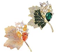 Rhinestone Maple Leaf Brooch, Classic Fall Leaf Lapel Pin, Vintage Fall Brooch Pin for Suit Scarves Birthday Anniversary Sweater(Yellow green)