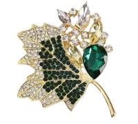 Rhinestone Maple Leaf Brooch, Classic Fall Leaf Lapel Pin, Vintage Fall Brooch Pin for Suit Scarves Birthday Anniversary Sweater(1pcs green)