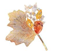 Rhinestone Maple Leaf Brooch, Classic Fall Leaf Lapel Pin, Vintage Fall Brooch Pin for Suit Scarves Birthday Anniversary Sweater(1pcs yellow)