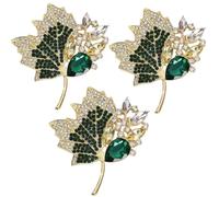 Rhinestone Maple Leaf Brooch, Classic Fall Leaf Lapel Pin, Vintage Fall Brooch Pin for Suit Scarves Birthday Anniversary Sweater(3pcs green)