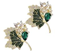 Rhinestone Maple Leaf Brooch, Classic Fall Leaf Lapel Pin, Vintage Fall Brooch Pin for Suit Scarves Birthday Anniversary Sweater(2pcs green)