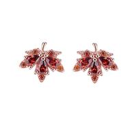 Rhinestone Maple Leaf Earrings for Women 925 Sterling Silver Shiny Crystal Ruby Red Cubic Zirconia Fall Leaf Studs Earring Sparkly Red Autumn Thanksgiving Statement Jewelry (Rose Gold)