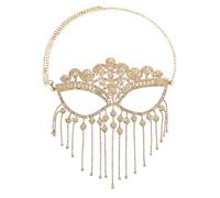 Rhinestone Masquerade Mask Chain Crystal Tassel Belly Dance Costume Headpieces Face Cover Festival Wedding Party Outfit Face Chain Jewelry (Gold)