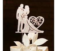 Rhinestone Mr & Mrs Cake Topper - Metal Love Rose Gold for Wedding & Anniversary