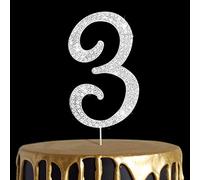 Rhinestone Number Cake Topper 3, UNIIDECO Silver Rhinestone Premium Metal Bling Bling Cake Decor, Sparkly Happy Birthday Wedding Anniversary Party Decoration Centerpiece (Silver, 3)