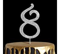 Rhinestone Number Cake Topper 8, UNIIDECO Silver Rhinestone Premium Metal Bling Bling Cake Decor, Sparkly Happy Birthday Wedding Anniversary Party Decoration Centerpiece (Silver, 8)