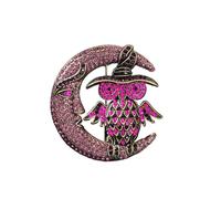 Rhinestone Owl Stand ON The Moon Brooch Pin for Women Vintage Magic Owl Animal Statement Crystal Corsage Badge Suit Sweater Scarf Dress Accessories Jewelry Gifts (Red)