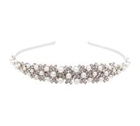 Rhinestone Pearl Bridal Headband Crown for Wedding Parties | Silver Finish, Elegant Wide Band with ABS Pearls and Alloy Details, Comfortable Fit for Family Gatherings