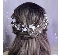 Rhinestone Pearl Hair Pins, 6 Pcs 3D Pinch White Flower Bridal Handmade Bride Wedding Hair Pieces Leaf Hair Accessories Headpiece Bridesmaids Women Girls Gold