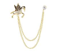 Rhinestone Pegasus Brooch with Hanging Chains, 3.2cm Alloy Lapel Pin for Men - Winged Animal Horse Design, Formal Suit Tuxedo Tie Hat Scarf Accessory, Unique Decoration Jewellery (Gold)