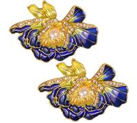 Rhinestone Peony Flower Brooch, Elegant Pearl Brooch Pin, Crystal Diamond Flower Pins for Party Dance Wedding Banquet(2pcs blue)