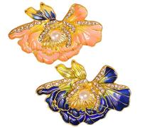 Rhinestone Peony Flower Brooch, Elegant Pearl Brooch Pin, Crystal Diamond Flower Pins for Party Dance Wedding Banquet(Pink blue)