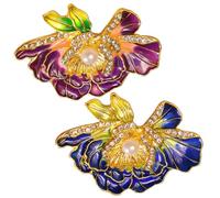 Rhinestone Peony Flower Brooch, Elegant Pearl Brooch Pin, Crystal Diamond Flower Pins for Party Dance Wedding Banquet(Purple blue)