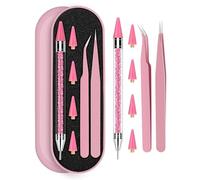 Rhinestone Picker Tool Set,Rhinestone Applicator Tool,Rhinestone Picker Dotting With 4 Extra Pink Replaceable Wax Head and 2 Tweezer (Pink A)