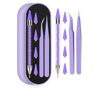 Rhinestone Picker Tool Set,Rhinestone Applicator Tool,Rhinestone Picker Dotting With 4 Extra Purple Replaceable Wax Head and 2 Tweezer (Purple)
