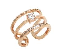 Rhinestone Plated Adjustable Open Ring, Promise Jewellery Accessory | Bronze Construction, Exquisite Three-Layer Design, Flexible Sizing, Suitable for Weddings and Parties, Pre-Engagement Styling
