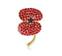 Rhinestone Poppy Small Brooch for Women Crystal Ruby Red Lest We Forget Flower Brooches Lapel Pins 2025 Remembrance Day 80th Anniversary VE Day Badges Hat Bag Package Accessories Jewellery