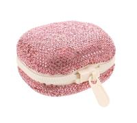 Rhinestone Portable Pill Case with 4 Compartments and Zipper Pink | ABS Shell, Sparkling Bling Finish, Purse or Pocket Carry, Keychain Included for Tablets and Small Jewelry