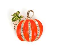 Rhinestone Pumpkin Brooch Pin for Women, Gold Halloween Fall Enamel Lapel Pins Cute Cartoon Pumpkin with Leaves Autumn Jewelry Souvenir Christmas Thanksgiving Accessories