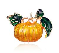 Rhinestone Pumpkin Brooch Pin Gold Enamel Halloween Thanksgiving Orange Plant Green Leaf Chic Crystal Brooches Lapel Pins for Women Fall Autumn Winter Christmas Festival Holiday Hat Bag Suit Dress