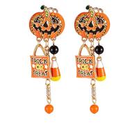 Rhinestone Pumpkin Ghost Stud Drop Earrings for Women White Orange Black Tones Beaded Dangle Earrings Gold Bow White Ghost Halloween Gifts, XL, Alloy Steel, No Gemstone