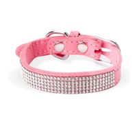 Rhinestone Puppy Collar, GLADFRESIT Adjustable Soft Leather Cat Collar, Cute Sparkling Pet Collar for Small Cat and Dog (M, Pink)