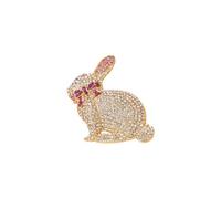 Rhinestone Rabbit Brooch Pin for Women Men Gold-Tone Plated Cute Sparkling Crystal Cubic Zirconia Pink Bow Bunny Animal Lapel Pins Dress Suit Hat Bag Clothes Accessories Easter Day Fashion Jewelry