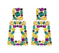 Rhinestone Rectangle Dangle Statement Earrings Trendy Crystal Geometric Drop Earrings hypoallergenic for Women, L, Zinc, Rhinestone