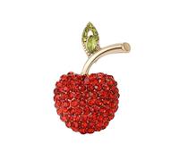 Rhinestone Red Apple Brooch for Women Girls Fashion Austria Crystal Fruit Brooches Lapel Pins Cute Backpacks Badge Elegant Dress Accessories Wedding Festival Jewelry Teacher Student School Graduation