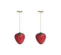 Rhinestone Red Strawberry Earrings for Women Long Strawberrys Drop Dangle Earrings 3D Simulated Strawberry Earrings Fun Fruit Jewelry, One Size, Metal, No Gemstone