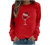 Rhinestone Red Wine Glass Christmas Jumpers for Women UK Casual Xmas Sparkly Womens Sweatshirts Long Sleeve Christmas Ugly Sweater Tops Workout Holiday Ladies Tops Loose Fit Blouses