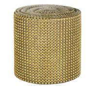 Rhinestone Ribbon, 9m 24 Rows Electroplating Plastic Artificial Rhinestone Ribbon, Diamonte Strip Bling Home Accessories for Wedding Birthday Party Decoration (Gold)