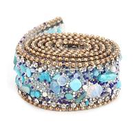 Rhinestone Ribbon Rhinestones Bead Trim Crystal for Shoe Clothes Bag Wedding Party Decoration 2cm Width for Sewing DIY Wedding Dresses Bags Shoes(Blue+Gold)