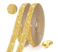 Rhinestone Ribbon,Self Adhesive Rhinestones,Crushed Diamond Ornaments,Rhinestone Stickers,Diamante Trim,Rhinestone Trim,2 Rolls Gold Ribbons,Sequin Trim,Rhinestone Tape,Ribbons for Crafting