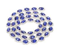 Rhinestone Ribbon Tassel Chain 1 Yard Blue 1.5cm Width Oval Shape Shiny Rhinestone Fringe for Crafts