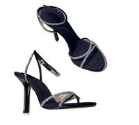 Rhinestone Sandals Open Toe One Word Buckle Hollow Sweet Style Women's High Heels for Wedding Evening Party(Black,38)