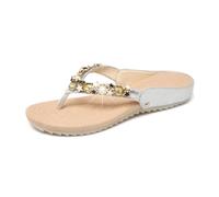 Rhinestone Sandals Rhinestone Sandal Flip Flop For Woman Crystal Studded Flat Thong Bling Shoes Silver Slippers(Silver,38)