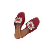 Rhinestone Sandals Rhinestone Sandals Spring Collection Flat Plastic Cushioning Women's Slip On Silk Diamond(Red,39)