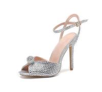 Rhinestone Sandals Rhinestone Sequined Peep Toe Sandals Summer Elegant High Heels Crystal Wedding Banquet Bridal Shoes For the Summer(Silver,37)